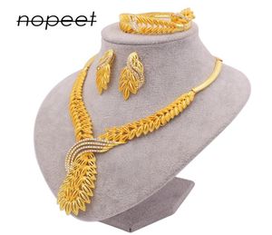 Nopeet Supply Dubai 24K Gold Womens smycken Set Indian Bride Necklace Ringörhänge Armband Fourpiece Set2975127