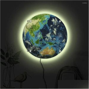 Table Lamps Dimmable Earth Lamp Modern Frameless Wall With Remote Control Color Changing Led Decoration Light For Room Bedside Drop Dh0Ek