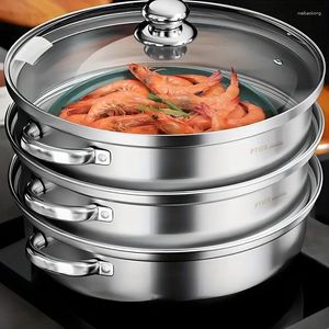 Double Boilers Set 3-layer Steamer Stainless Steel Soup Pot Multi-function Super-thick With Cover Family Kitchen Tools