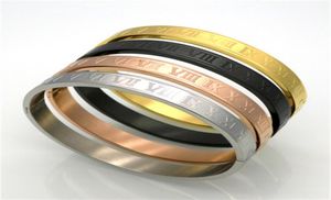 Женский и мужской браслет из нержавеющей стали из розового золота с резьбой по римским цифрам, браслет-манжета для влюбленных, свадебные украшения D10115827635