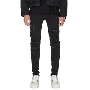 Jeans da uomo Uomo a vita media Cerniera piatta Patchwork Denim Pantaloni a matita Tasche Slim Leggero Strech Casual Primavera Solido impiombato