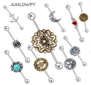 14G 38mm Sexig Hollow Moon Anchor Rose Industrial Barbell Bar Ear Ring Body Piercing Jewellery New Style 20pcslot8404868