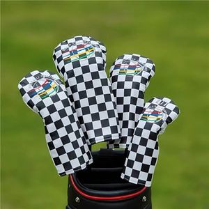 Golf Club headcovers 460cc #1 #3 #5 #UT Driver Fairway Hybrid Woods Cover Pu Leather Head Cover Black White Lttice Fashion Trend 240127