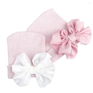 Berety Stripe Infant Hap na 0-3 miesiące miękki bawełniany bawełniany urocza czapka do czapki z kolką zimowe czapki turban dziewczęta