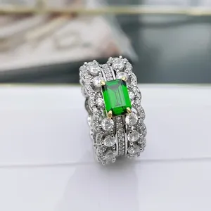 Klusterringar dubbel rad full diamantring 925 sterling silver grön importerade höga kol kvinnors bröllop smycken för kvinnor