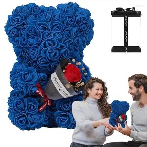 Flores decorativas flor urso 9,45in filhote fofo com caixa transparente dia dos namorados decoração de casa artesanal para janela