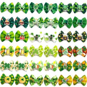 Dog Apparel 50/100pcs ST Patrick's Day Small Bows Yorkshire Hair For Holidays Green Clover Dogs Pet Supplies