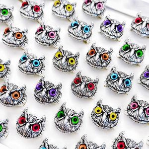 Cluster Rings 20Pcs/Lot Vintage Colorful Owl Eyes Animal Adjustable For Men And Women Mixed Design Gothic Hip-hop Jewelry Wholesale