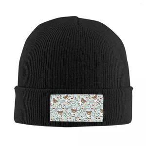 Berets Pattern With Bear Skullies Beanies Caps Cool Winter Warm Women Men Knitting Hats Adult Health Care Nursing Bonnet