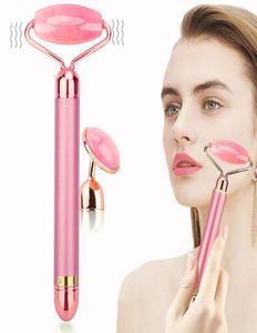 Massageador facial elétrico jade vibratório rolo facial quartzo rosa rostos rolos de massagem 2 em 1 barra de beleza para ferramentas de cuidados com a pele lif3076176