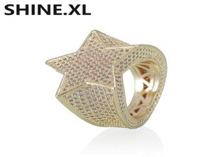 Iced Out Full Zircon Start Ring Gold Silver Plated Mens Finger Rings Hip Hop Jewelry Gift Whole254Y1533664