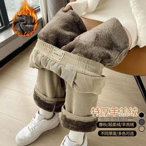 Pantaloni da donna Pantaloni invernali in pile a vita alta in velluto a coste addensati larghi caldi dritti