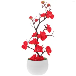 Flores decorativas artificiais em vaso, peça central de planta, decorações de mesa, vegetação para arranjos de flores, plantas de sala de estar, flor de ameixa