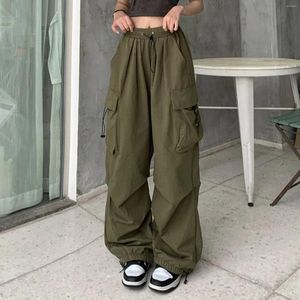 Calças femininas y2k mulheres perna larga carga retro harajuku streetwear baggy pára-quedas calças moda cor sólida casual hip hop sweatpant