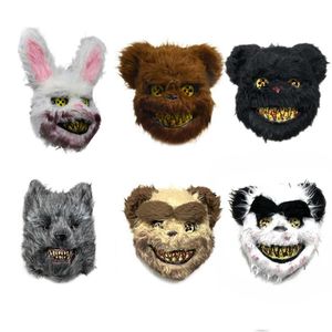 Máscaras de festa Coelho Animal Cabeça Máscara Prank Mal Sangrento Coelho Assustador Rímel Pvc P Brinquedo Horror Assassino Anônimo Branco para Crianças Adts Drop Dhw8k