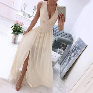 Casual klänningar Elegant stilfull bröllopsfest hög slits för kvinnor 2024 Temperament Deep V Neck Sleeveless Ladies Woman Clothing