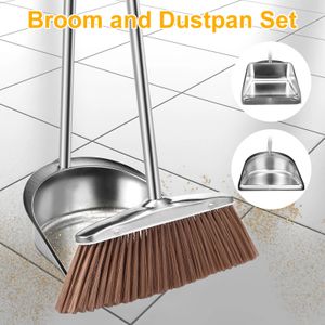 Broom and Dustpan Set with Long Handle Heavy Duty Stainless Steel Space Saving Combo Sweeper 240123