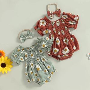 Rompers CitgeeSummer Infant Baby Girls Jumpsuit Set Daisy Print Short Sleeve Bodysuit Headband Outfits Clothes