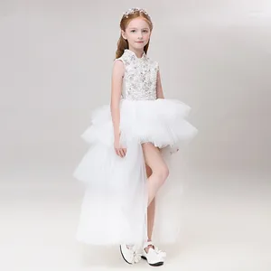 Girl Dresses Caustom Made Chinese Stand Collar Bead Layered Dress Children Girls Party Front Short Back Long