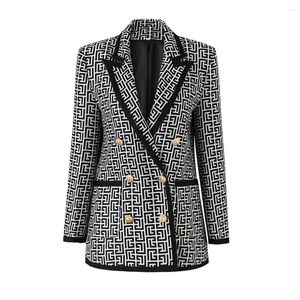 Ternos femininos Tesco xadrez blazer terno retalhos manga longa jaqueta de comprimento médio moda luxo para festa à noite