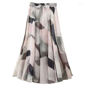 Röcke Damen Sommer Chiffon Blumen Langer Rock Weich Damen Böhmischer Stil Midi Flowy Elastisch Drucken Maxi Casual