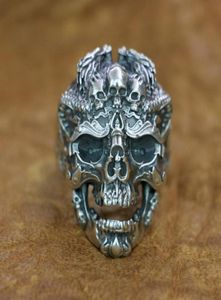 Lininsion 925 Sterling Silver Huly Detaild Dragon Skulls Ring Mens Biker Ring Ta132 USサイズ7〜152173565