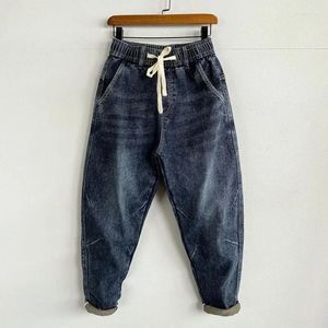 Mäns jeans man cowboy byxor avsmalnande harembyxor elastiska stretch skarvad original koreansk stil överdimensionera 2024 trend mode xs