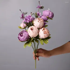 Dekorativa blommor Peony Artificial Flower Stems Faux Silk Buquets For Diy Wedding Home Decoration European Style