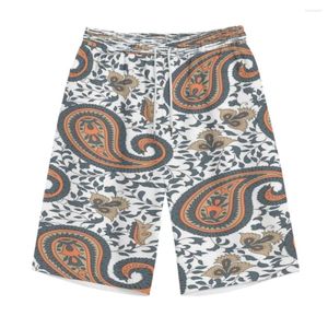 Shorts Masculino Boho Maxi Paisley Estampa Floral Elástico Cintura Alta Casual Verão