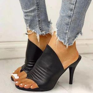 Sandalen Bequeme Frauen Hohe Schuhe Mode auf Heels Solid Slip Casual Toe Single Kunstleder für mit Riemen