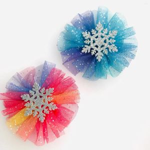 Hair Accessories Blue Starry Mesh Flower Clips Snowflke Princess Dance Party Pins Glitter Barrettes Kids Festival Headwear