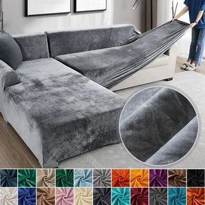 Velvet Sofa Cover Thick Elastic 1234 Seater for Living Room Plush L Shaped Corner Couch 240119