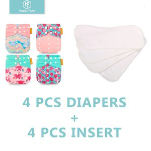 Happyflute 4pcs cep Diapers4 PCS Mikrofiber Ekle Yeniden kullanılabilir yıkanabilir ekolojik bez bebek bezi 315kg bebek 240119