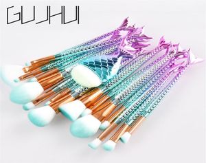 15 16pcs Mermaid Makeup Brush Set Fish Tail Foundation Blush Eye Shadow Make Up Brush Contour Blending Cosmetic Brushes Kit317D8886044