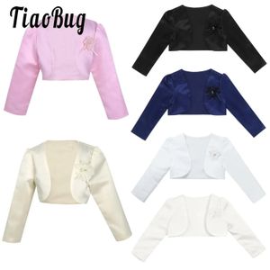 Bianco Bambini Bolero Giacca a spalla Ragazze Coprispalle Cardigan corto Festivo Manica lunga Comunione Battesimo Abito Cover Up 240125