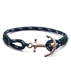 Bracciale tom Hope in acciaio inossidabile fatto a mano di 4 dimensioni, ciondoli con ancora in oro, braccialetto con corda in filo verde meridionale con scatola ed etichetta TH174350531