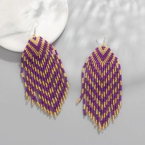 Kolczyki Dangle Fringe Ręka koralika Bohemia Big Fala Weave Dopasowanie kolorów Modna Moda prosta ślad ma'am ryżowy koralik