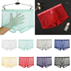 Underpants Men Sexy Transparent Boxers Summer Thin Mesh Underwear Breathable Seamless Panties Male Mid-rise Ice Silk Briefs