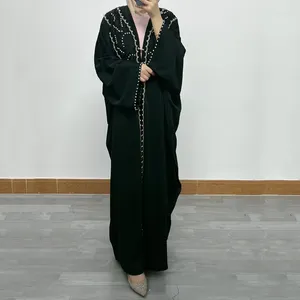 Etniska kläder F354LINEN OPEN ABAYA FÖR KVINNOMBRODERY KIMONO ABAYAS MUSLIM DUBAI Turkiet Luxury Kaftan Hijab Dress Saudi Islamic