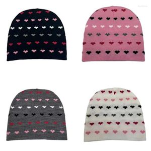 Berets Adult Beanie Winter Ear Protector Hat Teens Jacquard Heart Pattern Cycling