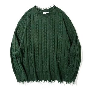 2023 Casual Sticked Printed Pullovers tröja män mode vintage lös o nacke fast färg långärmad t shirt streetwear 240125