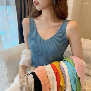 Women's Tanks AOSSVIAO 2024 Solid V Neck Ribbed Knitted Tank Top Camisole Women Summer Basic Elastic O