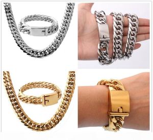 16 mm Cool Ogromne 316L ze stali nierdzewnej Srebrny złoty odcień kubański łańcuch krawężnik męski Naszyjnik 24 Quotbracelet 866Quot Jewel8951410