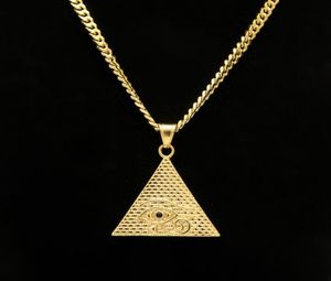 Biżuteria Stailess stalowy trójkąt kształt starożytne egipskie oko Horus wisidanta Naszyjnik Złoto Gold z łańcuchem 27 297p2794139