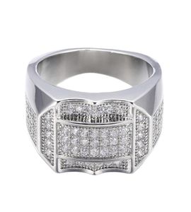 Omhxzj Whole Band Rings European Fashion Man Party Wedding Gift Luxury Square White Zircon 18kt Whites Gold Gold Ring RR49196097