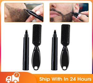 Beard Filling Pen Kit Barber Pencil med penselsalong Ansiktshårgravering Styling Eyebrow Tool Man Mustasch Reparation Form1083949