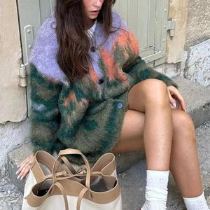 Women's Knits Landscape Paint Tie Dyed Cardigan Sweater Autumn V-neck Single Breasted Female Sweaters Winter Fashion Lady Outwear