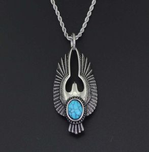 hip hop Eagle wings pendant necklaces for men Bohemia Turquoise animal luxury necklace Stainless steel Cuban chains fashion jewelr2575755