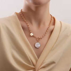Vintage Womens Punk 14k Gold Necklace Fashion Simple Round Pendant Neck Chain Accessories Jewelry Collar Party Gift 2024 New