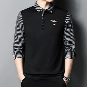 Men's Casual and Fashionable Long Sleeved POLO Shirt with Contrasting Print Anti Wrinkle Top 240122